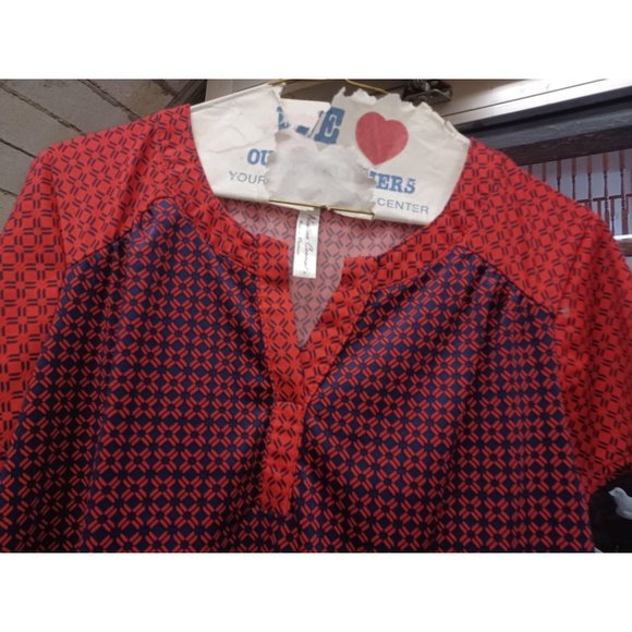 Per Seption Concept Women's Blouse Medium Red & Black Pattern Short Sleeve - Picture 2 of 3